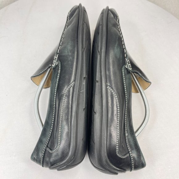 ECCO Mens 45 Black Leather Driving Loafers Flats Extra Width Comfort Slip On